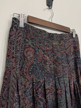 Vintage Abercrombie & Fitch Skirt Paisley Pleated Silk Size 14 USA Made
